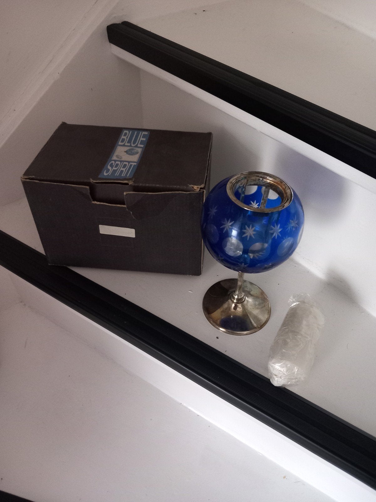 Blauwe Spirit Glazen Theelichthouder met Sterren, Antiek en Kunst, Ophalen of Verzenden