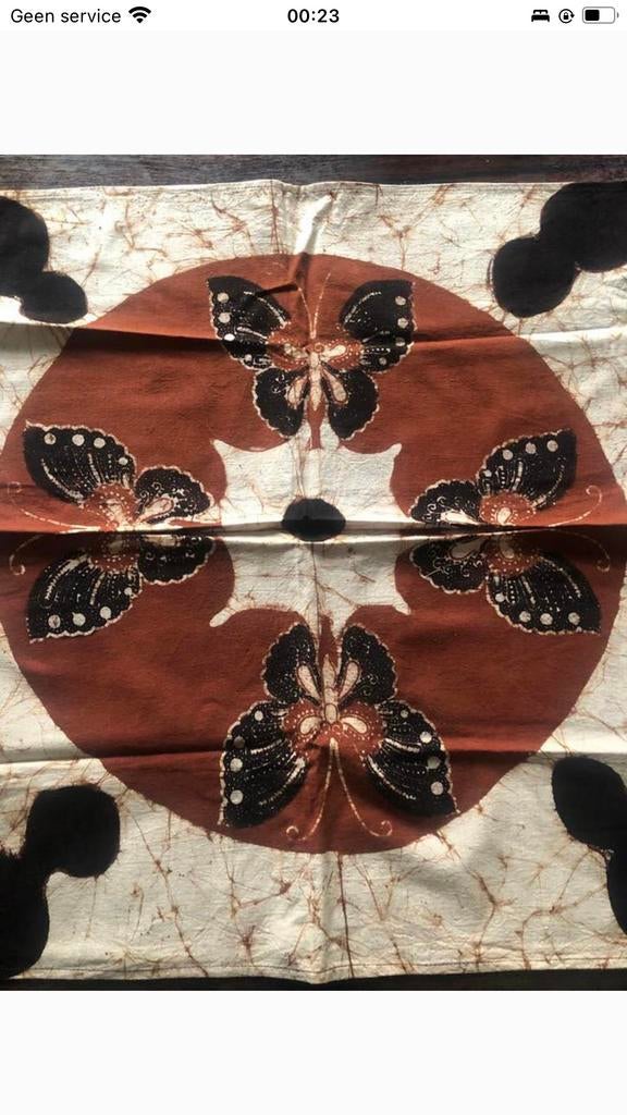 Vintage Batik doek uit Java met vlindermotief - 57 x 60 cm, Ophalen of Verzenden