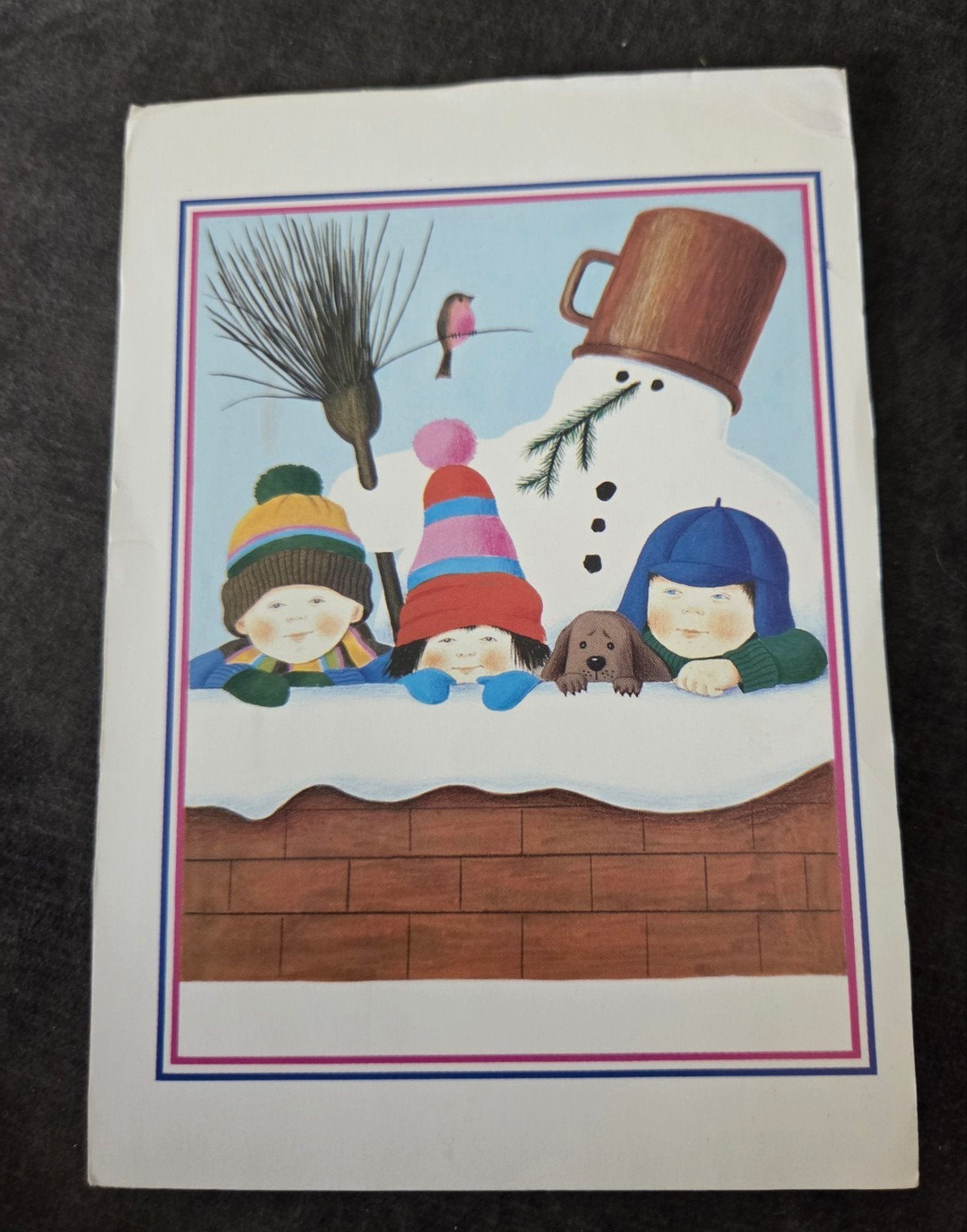 Vintage UNICEF Kerstkaart 1988 - Kinderen en Sneeuwpop, Verzenden, 1980 tot heden, Gelopen, Feest(dag)