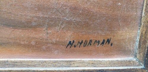 Schilderij oliedoek, stilleven met rozen, gesigneerd H. Hurm, Ophalen of Verzenden, 'T Olde Gre-j, Info@toldegrej.nl, Endepoelstraat 20f Didam