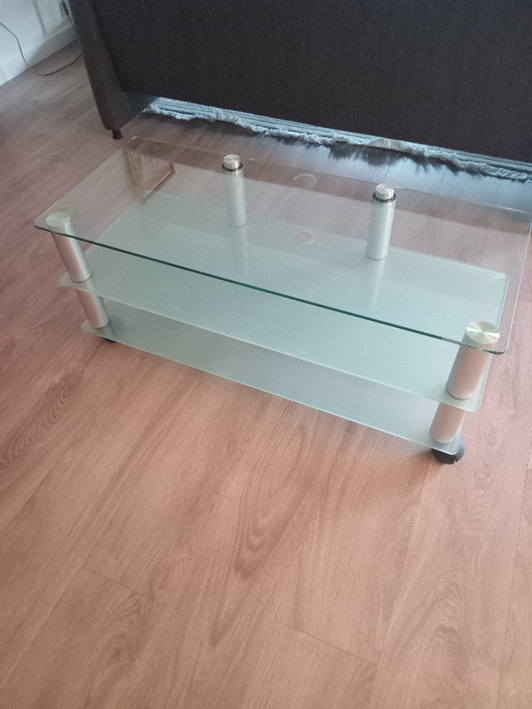 Glazen TV meubel op wieltjes, Ophalen, Gebruikt, 50 tot 100 cm, Glas