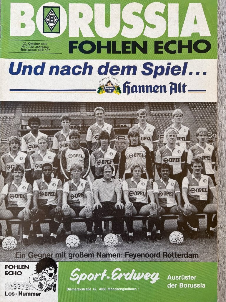 Programma BM Gladbach - Feyenoord 1986-1987, Verzenden, Zo goed als nieuw, Feyenoord, Boek of Tijdschrift