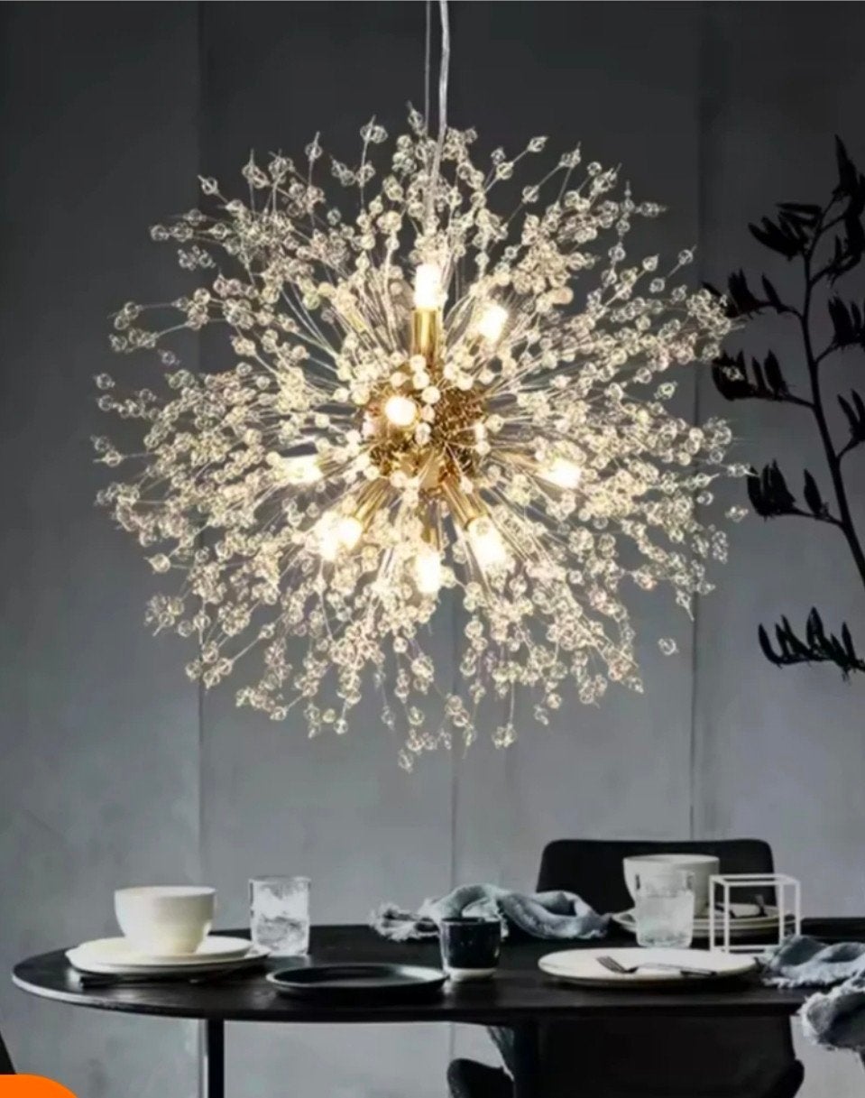 Paardenbloem Kristallen Kroonluchter Hanglamp (2 stuks), E14 (klein), Nieuw, Ophalen of Verzenden, Modern, Luxe, Kristal