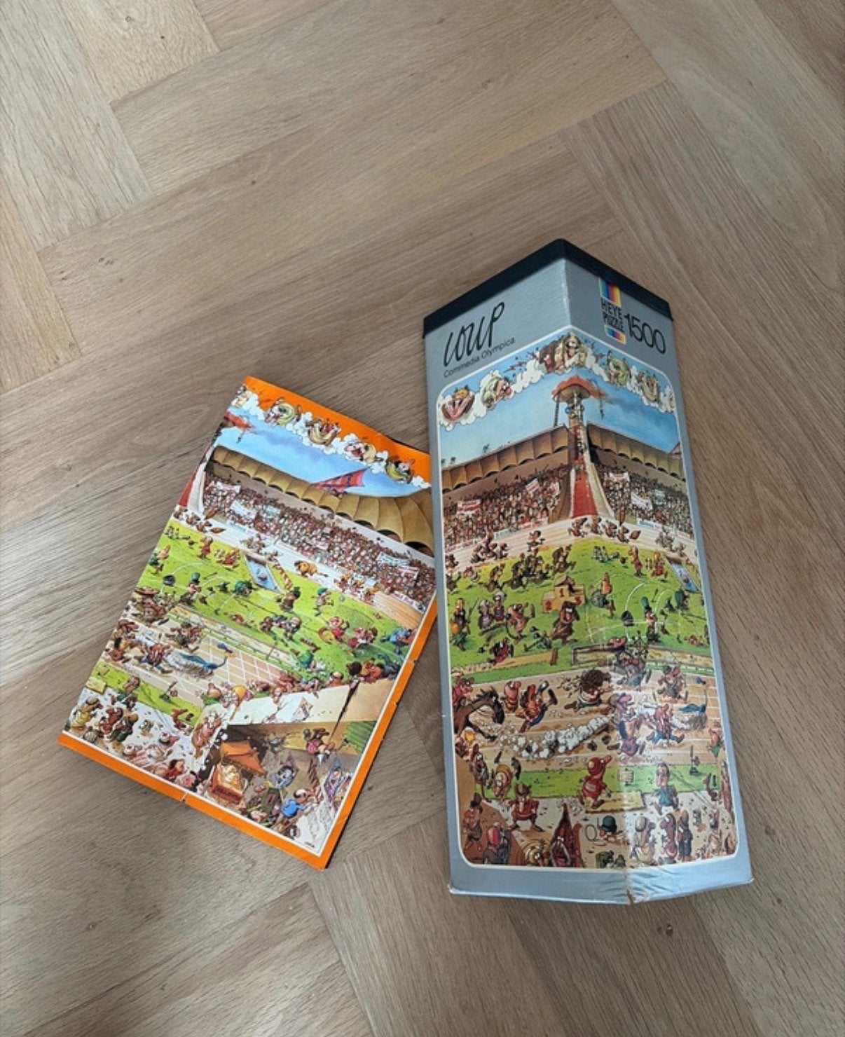 HEYE Commedia Olympics Puzzel 1500 stukjes 1974, Ophalen of Verzenden, 500 t/m 1500 stukjes, Gebruikt, Legpuzzel