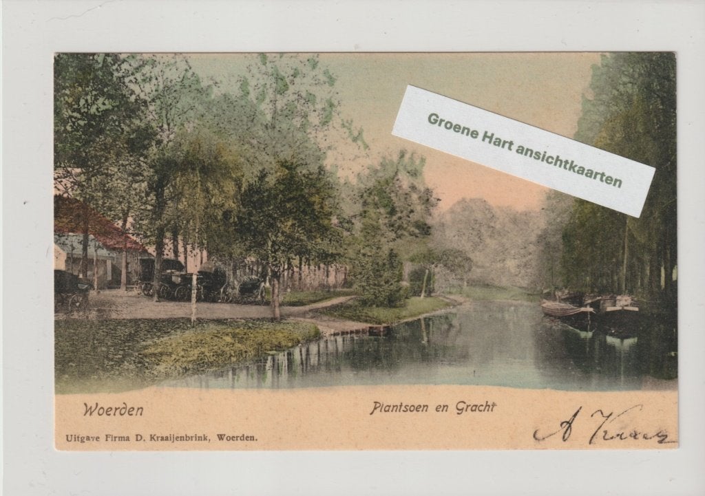 Woerden - Plantsoen en Gracht 1905 * Kraaijenbrink, Ophalen of Verzenden, Voor 1920, Gelopen, Utrecht