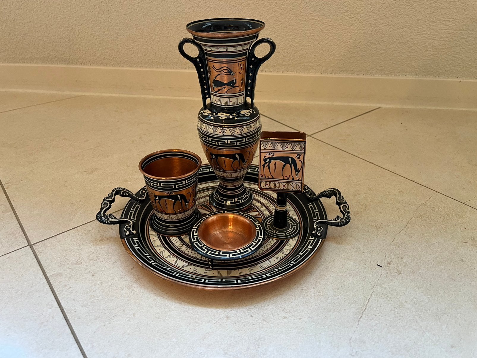 Antiek Griekse koperen emaille set/jardinières koper, Antiek en Kunst, Ophalen of Verzenden, Koper