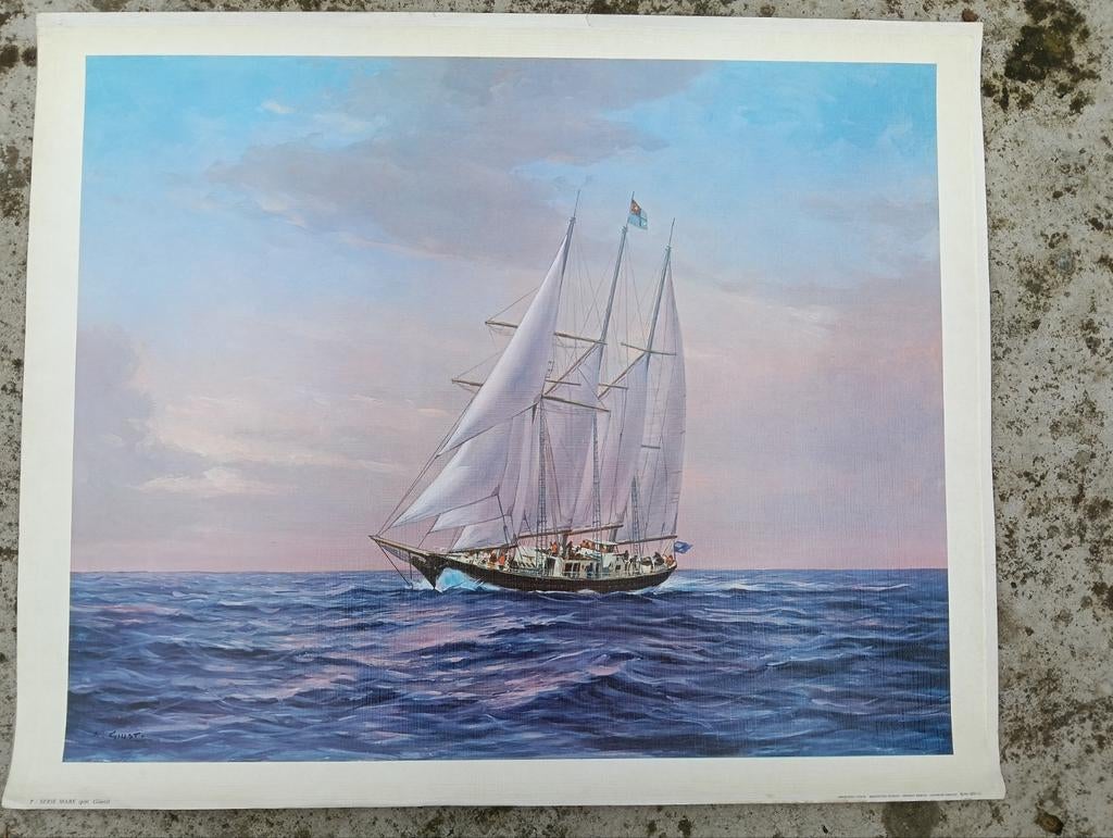 Set van 2 Vintage Zeilschip Prints - Maritieme Kunst, Antiek en Kunst, Kunst | Schilderijen | Klassiek, Ophalen of Verzenden