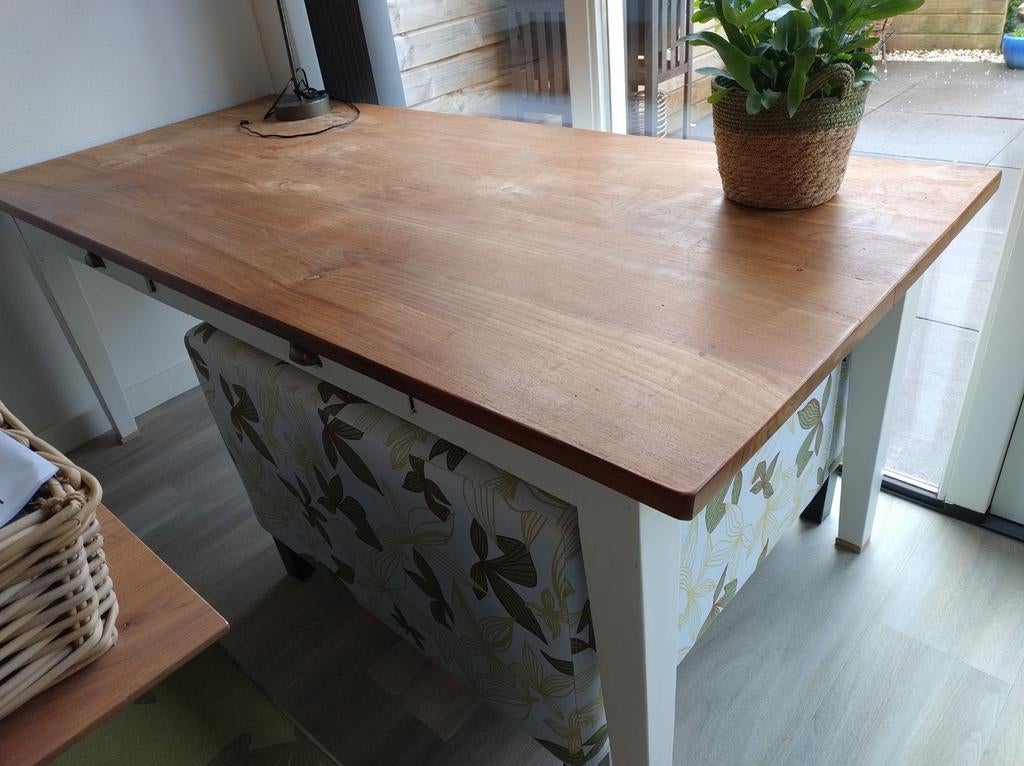Teakhouten eetkamertafel 90x200cm voorzien van 2 diepe lades, Huis en Inrichting, Tafels | Eettafels, Ophalen, Rechthoekig, 150 tot 200 cm
