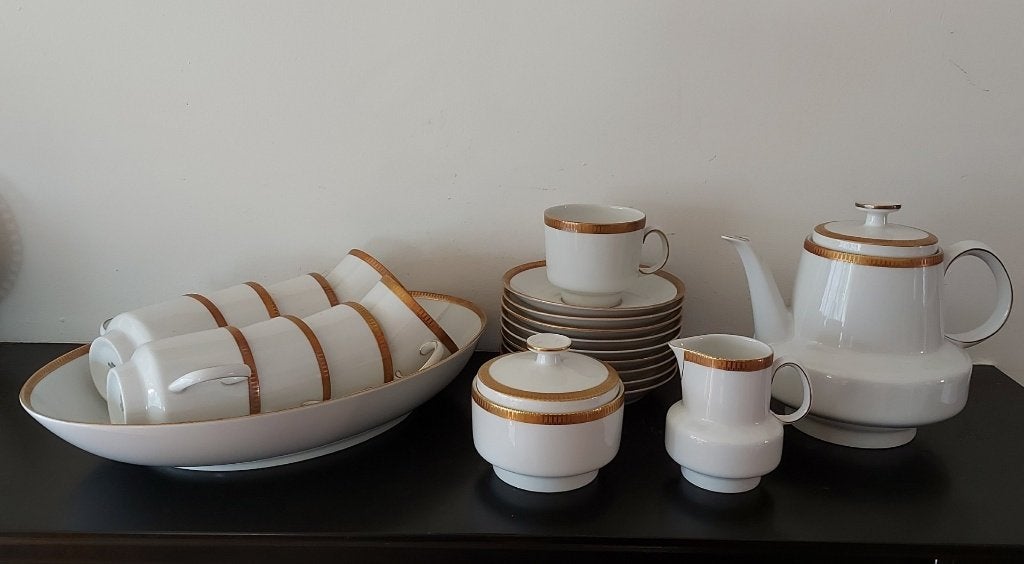 Mid Century Scherzer W Germany koffie servies wit goud, Ophalen of Verzenden, Zo goed als nieuw, Overige stijlen, Kop(pen) en/of Schotel(s)