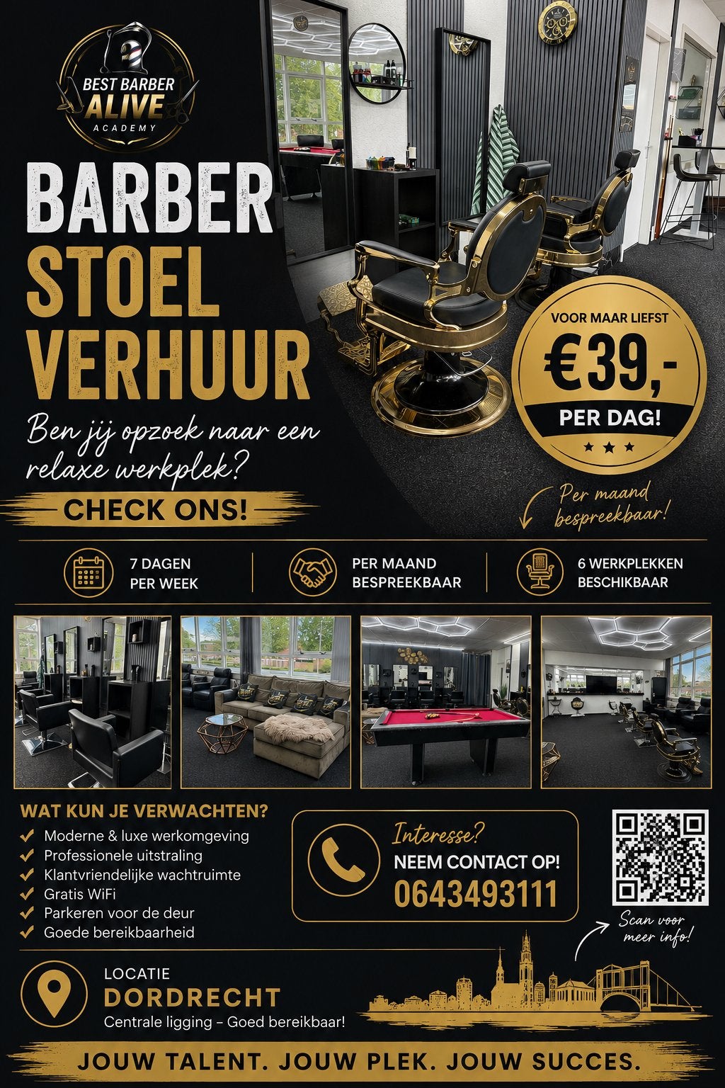 Barber stoel verhuur voor maar €39 per dag, Diensten en Vakmensen, Kappers en Thuiskappers