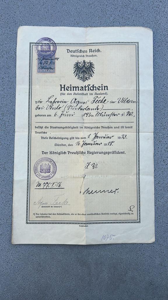 Heimatschein Duitsland 1918 - Agnes Teeke, Gebruikt, Ophalen of Verzenden, Voor 1940, Prent