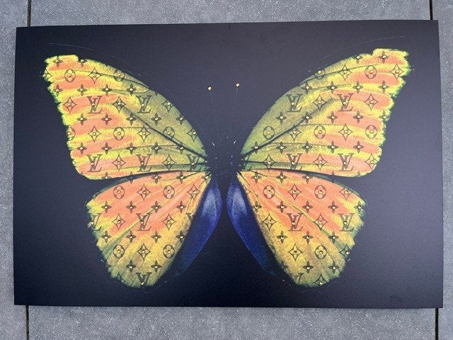 Louis Vuitton diamond butterfly art, Antiek en Kunst, 45 cm, Handgemaakt, Zwart, Wanddecoratie