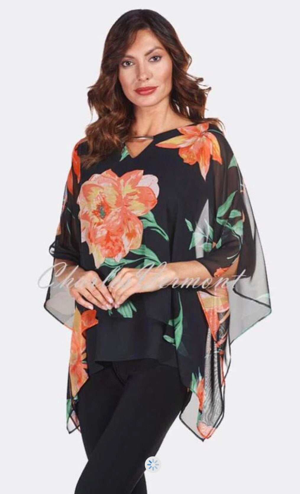 Frank Lyman luxe blouse prachtige print op zwart chiffon 40, Verzenden, Zo goed als nieuw, Maat 38/40 (M), Meerkleurig
