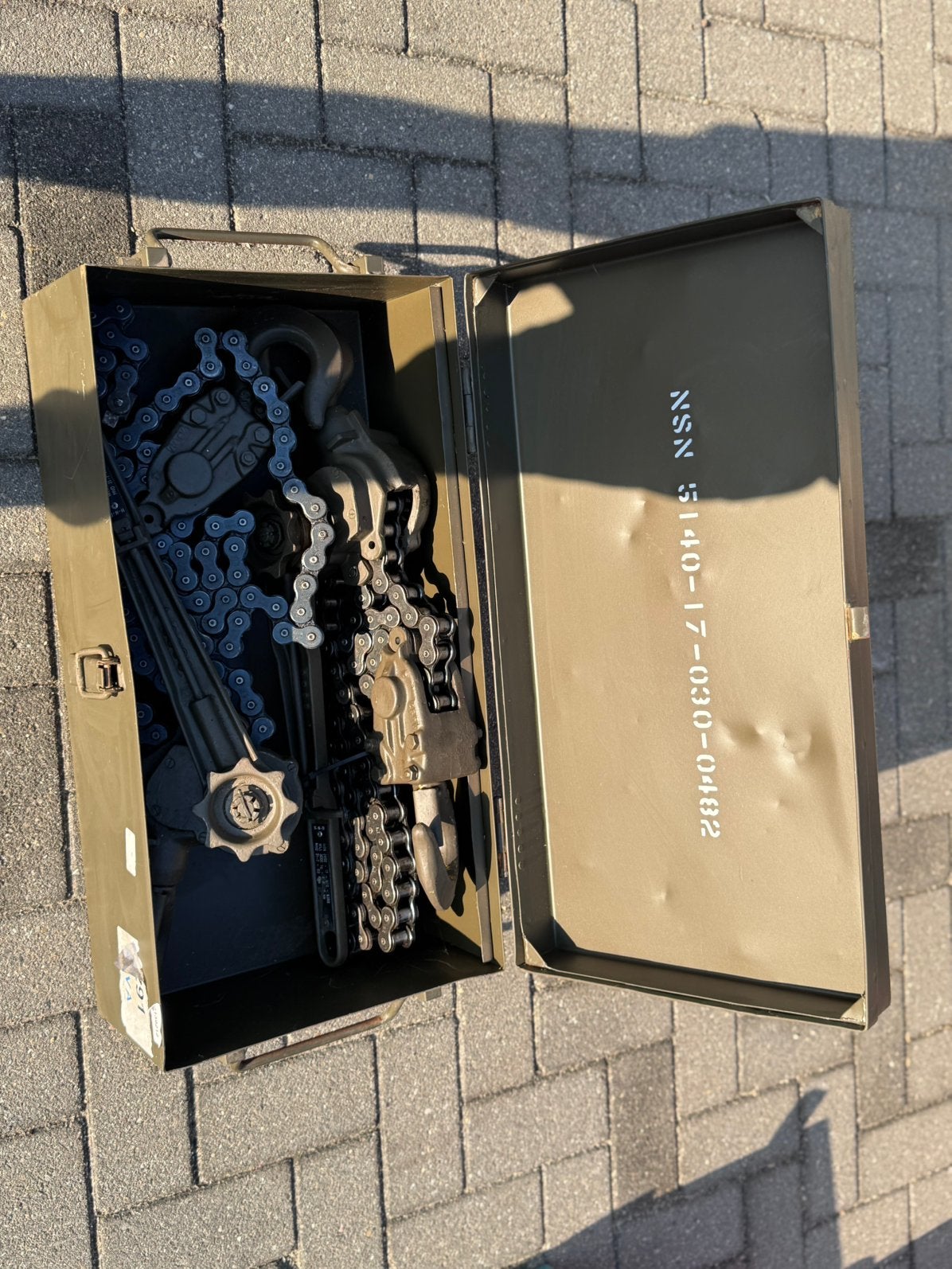 Militaire 3 Ton rateltakels – Compleet Originele Stalen Kist, Ophalen of Verzenden, Zo goed als nieuw