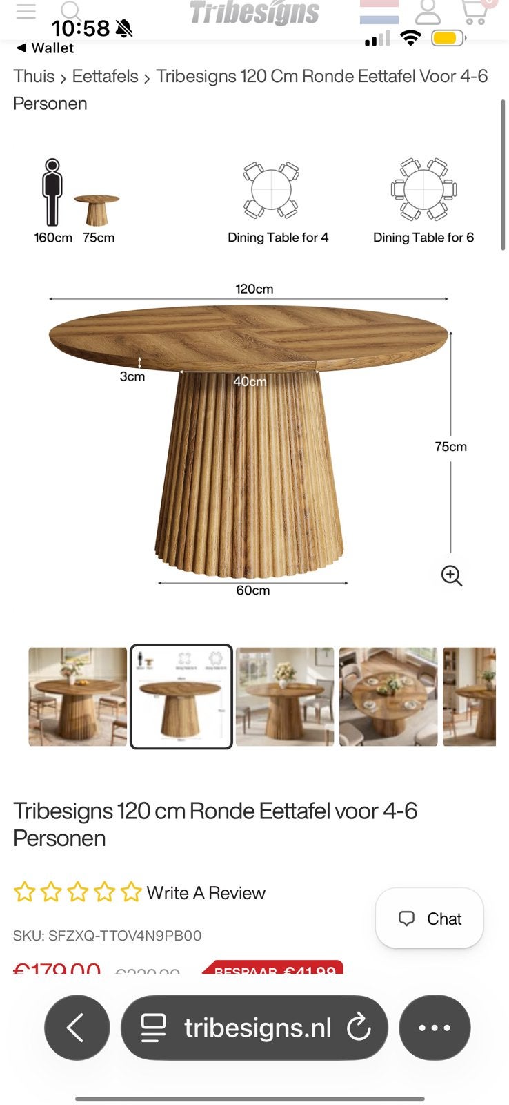 Ronde houten tafel, Ophalen, Nieuw