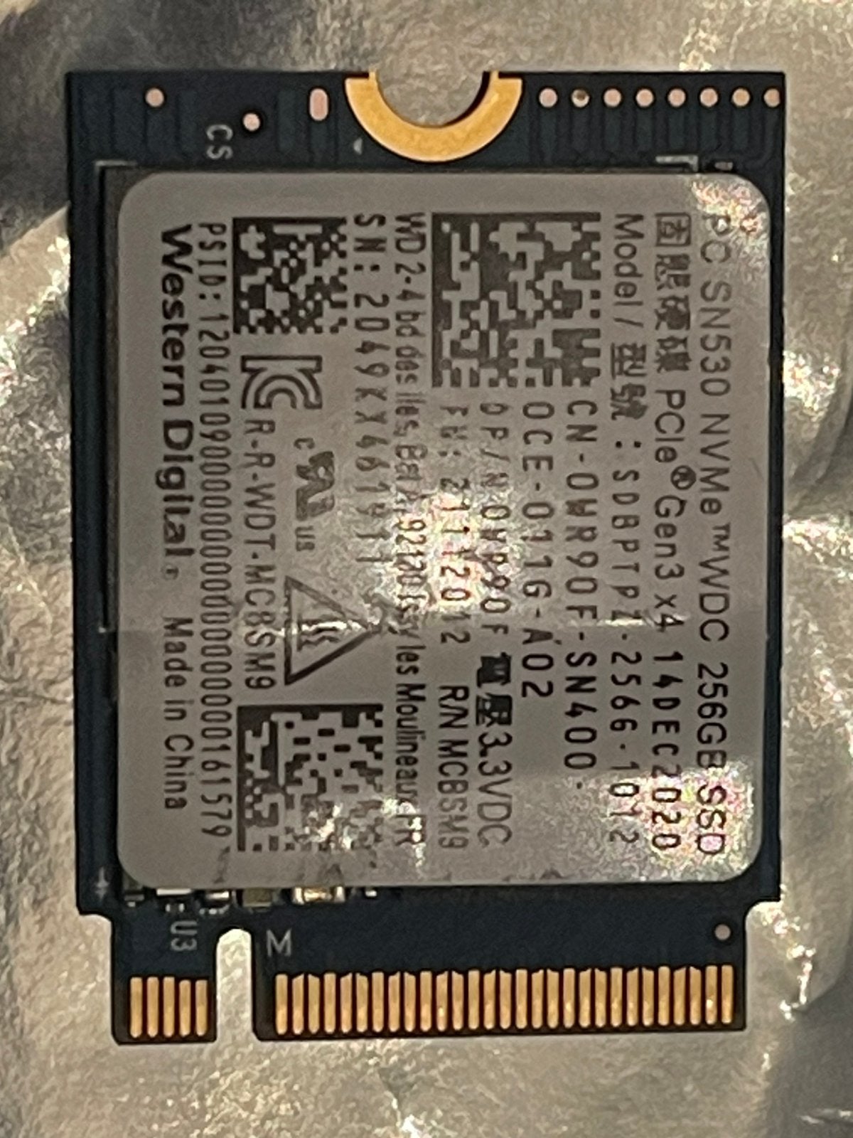 Western Digital PC SN530 256GB NVMe SSD M.2 2230 PCIe Gen3x4, Ophalen of Verzenden, Zo goed als nieuw, Laptop, Overige aansluitingen