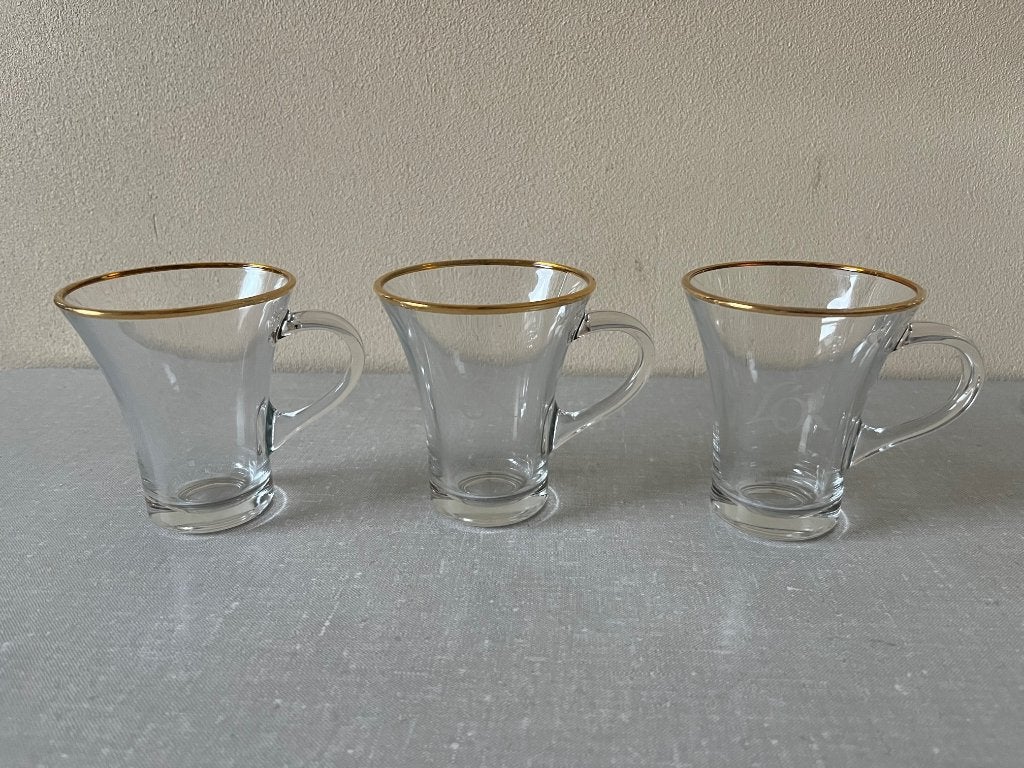 4 NIEUWE koffieglazen van LÓR met gouden randje kopjes, Overige merken, Nieuw, Ophalen of Verzenden, Glas