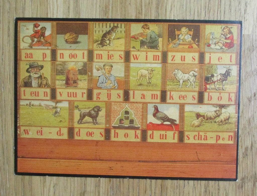 Ansichtkaart letterplankje aap noot mie wim zus jet enz, Ophalen of Verzenden, 1980 tot heden, Kinderen