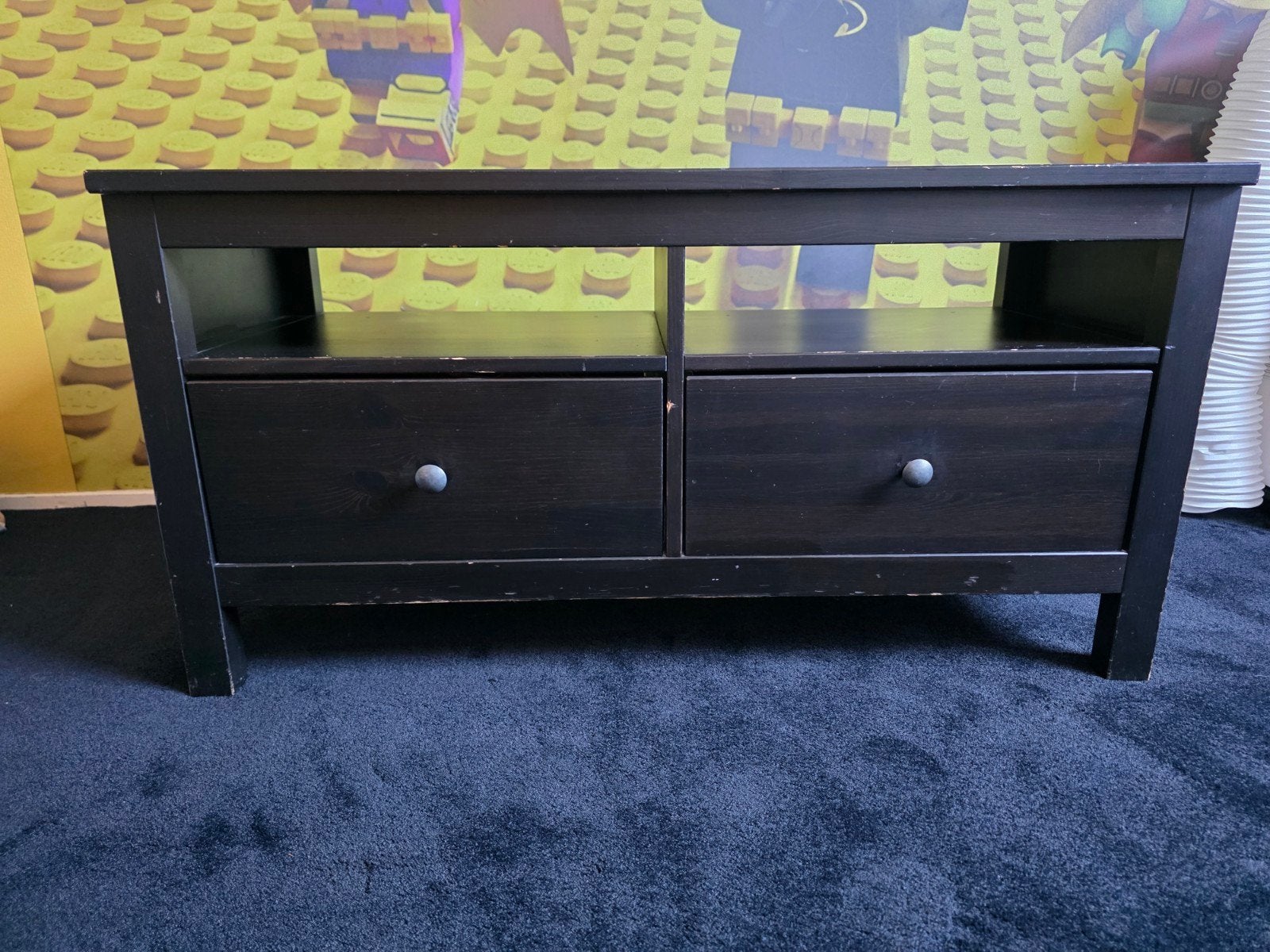 Donkerbruin dressoir met lades en open vakken, Ophalen, Gebruikt, 100 tot 150 cm, Met lade(s)