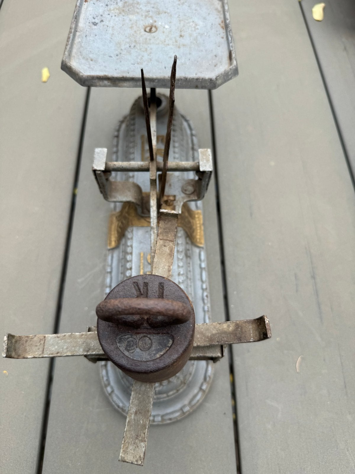 Antieke weegschaal met gewichten - 5 kg, Antiek en Kunst, Ophalen of Verzenden
