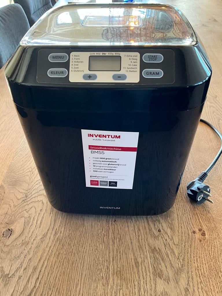 Inventum Broodbakmachine BM55 - Zwart, Witgoed en Apparatuur, Broodbakmachines, Zo goed als nieuw, 400 tot 800 gram deeg, Kijkvenster