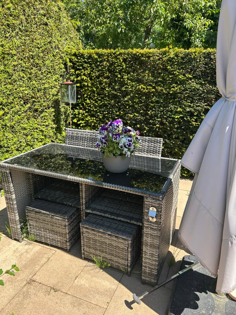Compacte Wicker Tuinset met 4 Zitplaatsen, Tuin en Terras, Tuinsets en Loungesets, 4 zitplaatsen, Gebruikt, Eettafel, Ophalen of Verzenden