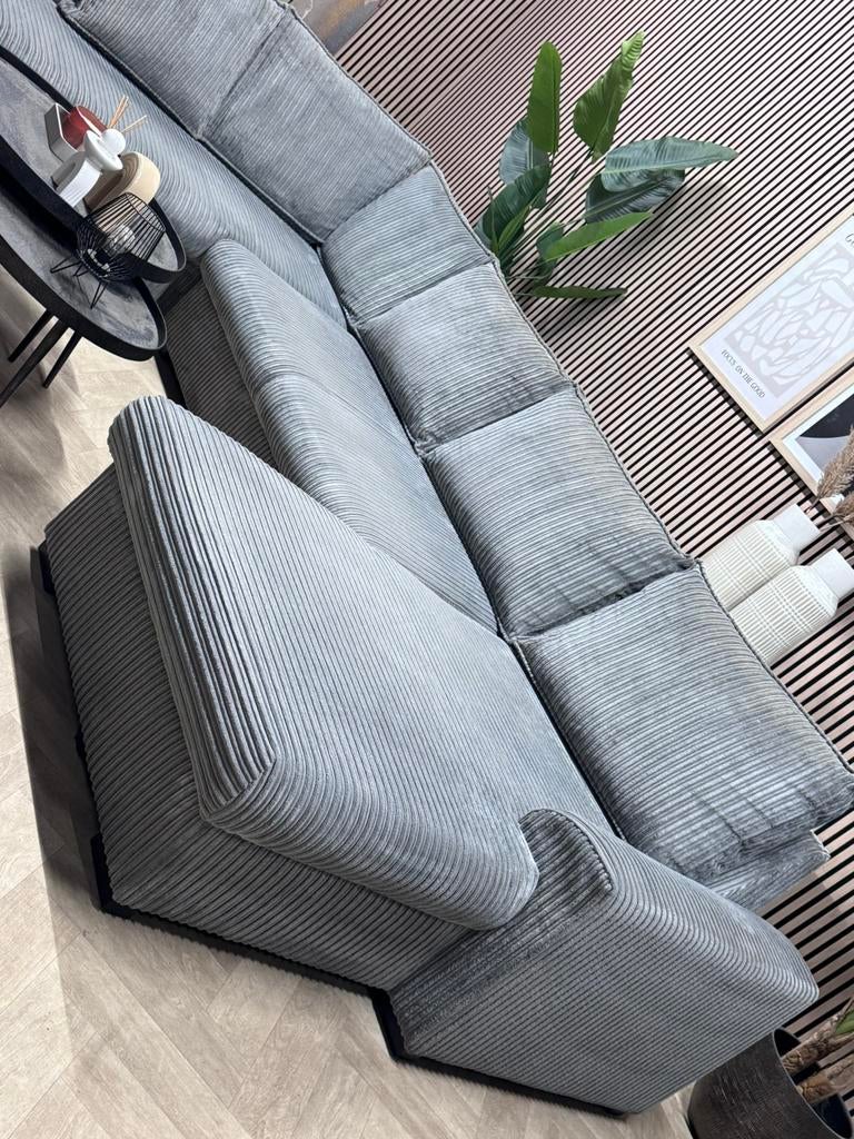 ZGAN Royale Ribstof U-Bank / Hoekbank - Licht Grijs - 345cm, Huis en Inrichting, -, -, 300 cm of meer, Ophalen of Verzenden