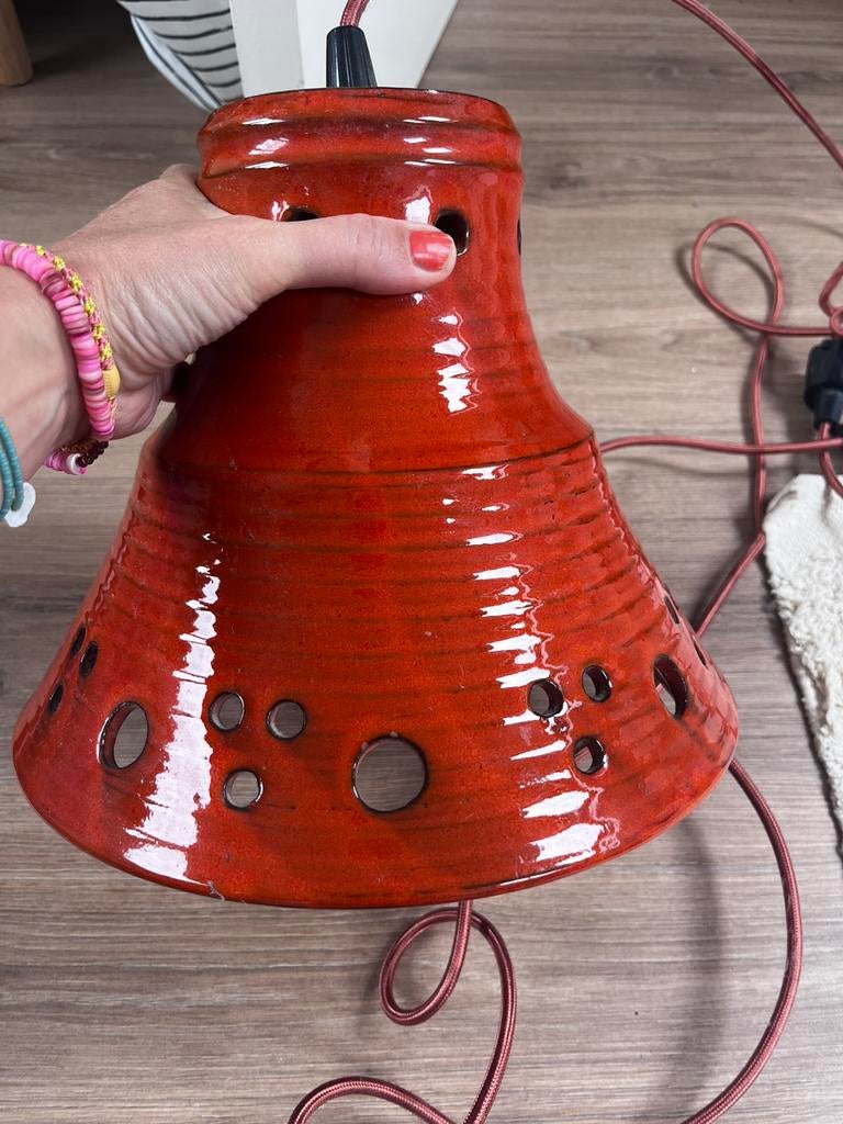 Keramiek stenen lamp retro, Huis en Inrichting, Lampen | Lampenkappen, Ophalen, Zo goed als nieuw, Rond, Minder dan 25 cm