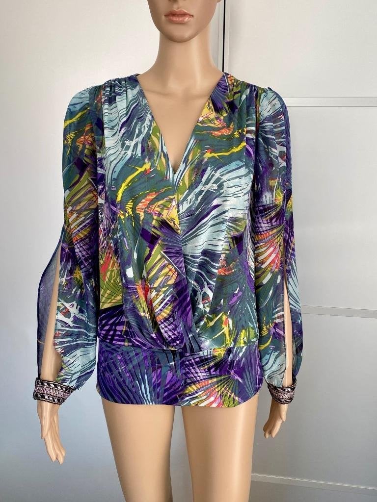 i243 Orna Farho maat 40=M designer blouse top paars/groen, Ophalen of Verzenden, Zo goed als nieuw, Maat 38/40 (M), Paars