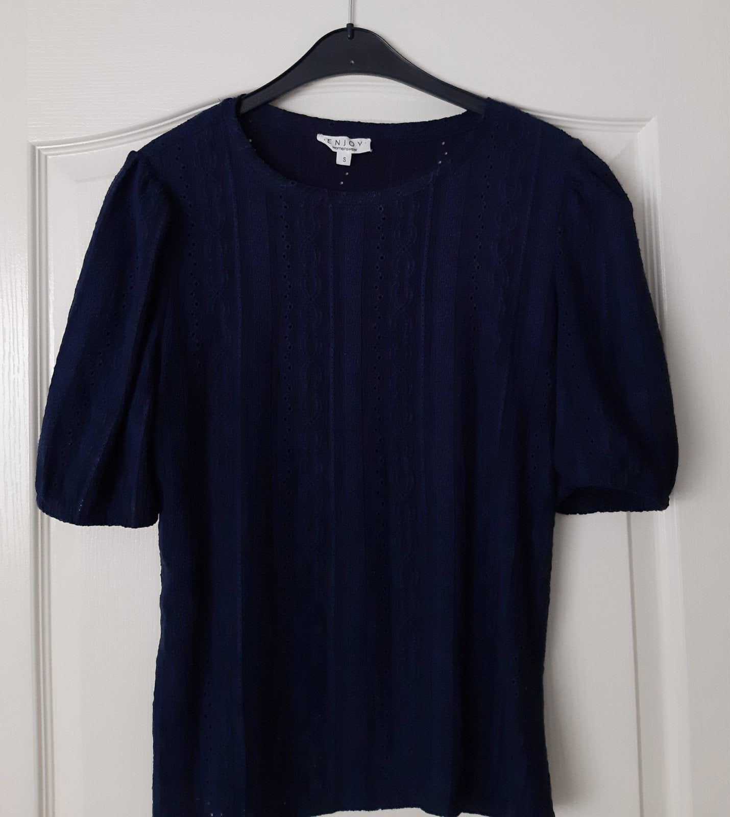 Donkerblauwe Shirtje  met Pofmouwtjes, Blauw, Enjoy, Ophalen of Verzenden, Zo goed als nieuw