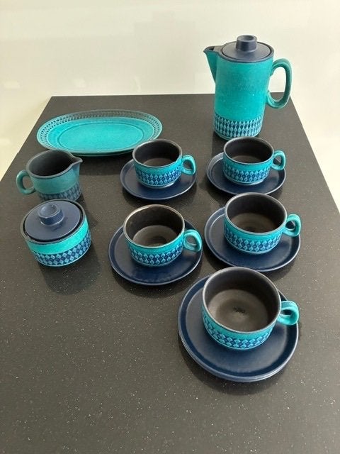 Vintage koffieservies van Ceramano.Uit jaren ’70. Turquoise , Ophalen, Gebruikt, Overige merken, Vintage