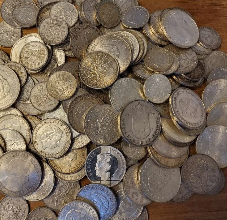 Nederland 1 kilo Netto zilveren munten mix, Ophalen of Verzenden, Zilver