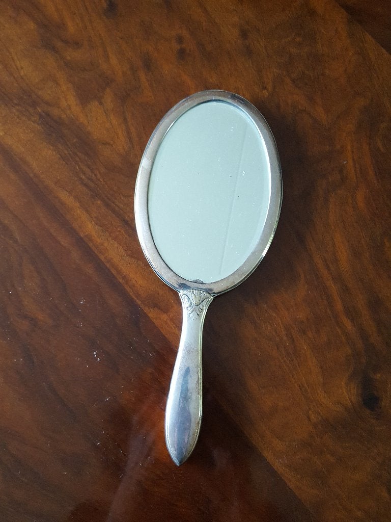 Antieke Verzilverde Handspiegel, Antiek en Kunst, Ophalen of Verzenden, Zilver