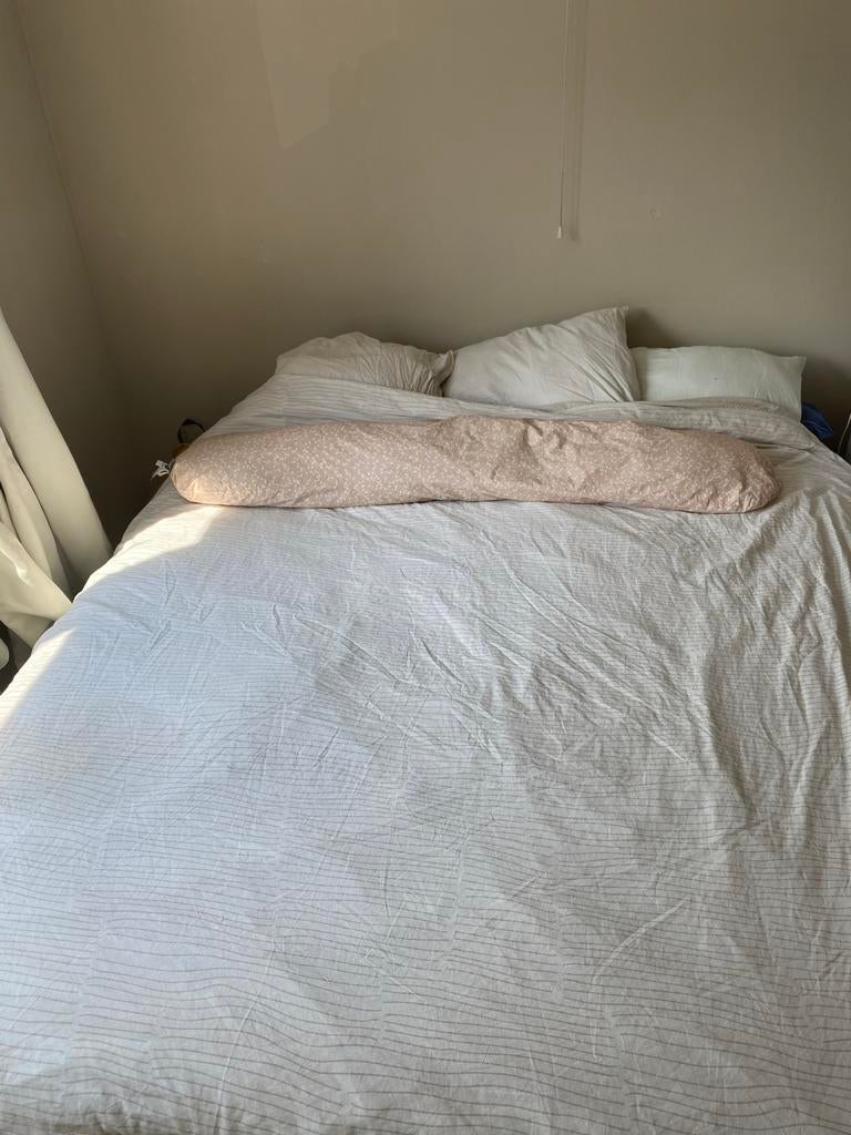 Tweepersoonsbed met matras en topper, goede staat, Ophalen, Gebruikt, Zwart, Tweepersoons