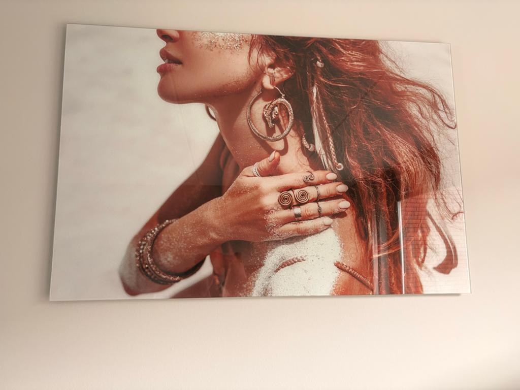 Boho Chic Vrouw met Zand -  plexiglas 120x80, Ophalen, Zo goed als nieuw, 100 tot 125 cm, Print