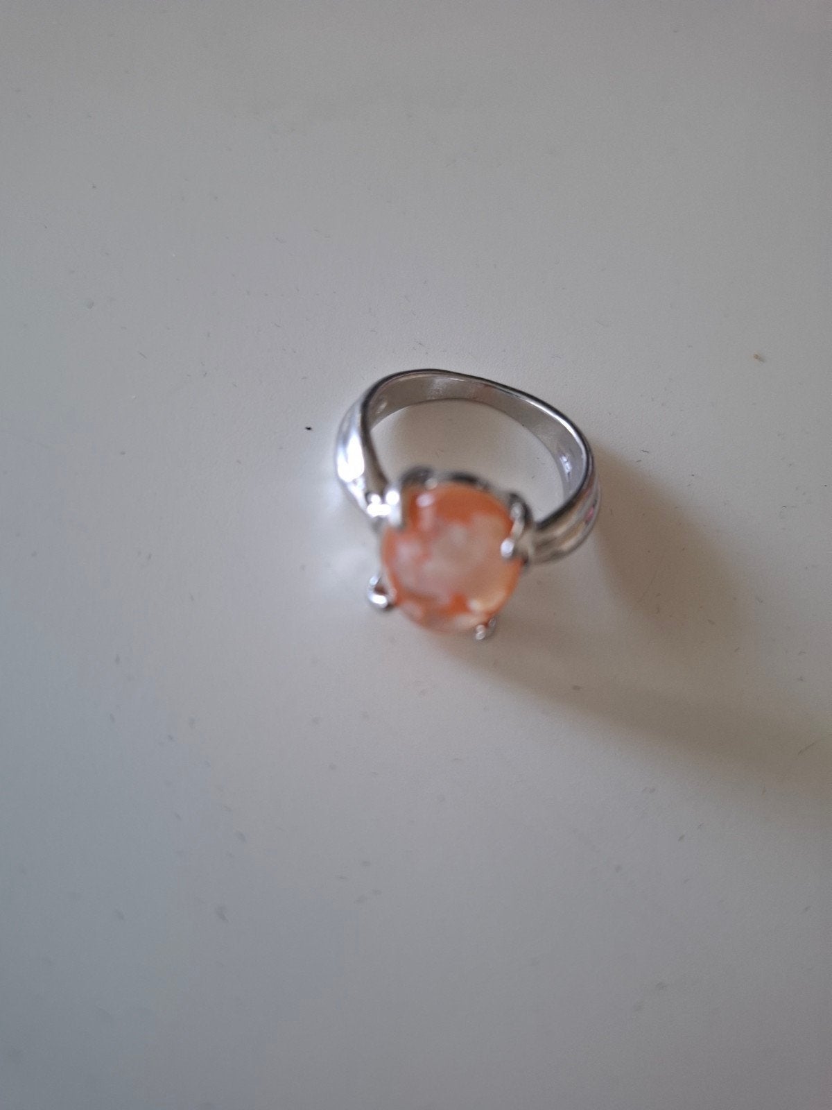 Zilveren ring met oranje camee, Gebruikt, Oranje, Ophalen of Verzenden, 17 tot 18