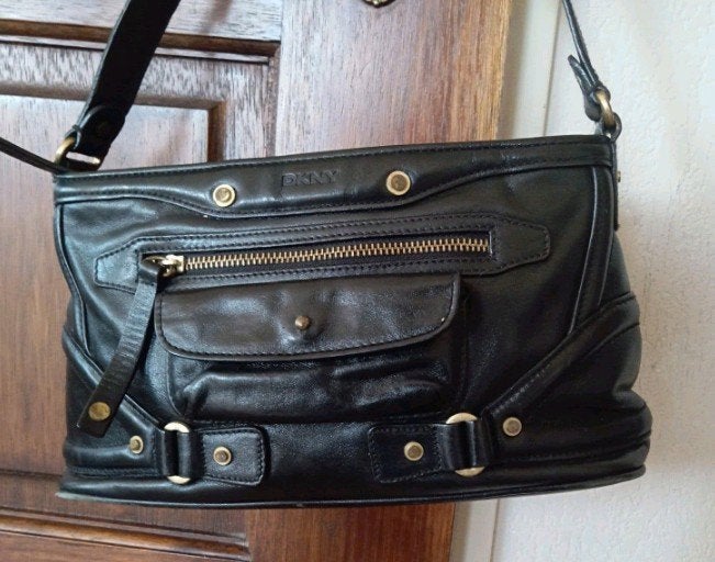 DKNY Vintage zwart lederen damestas.100%Leder, Ophalen, Zo goed als nieuw, Zwart, Schoudertasje