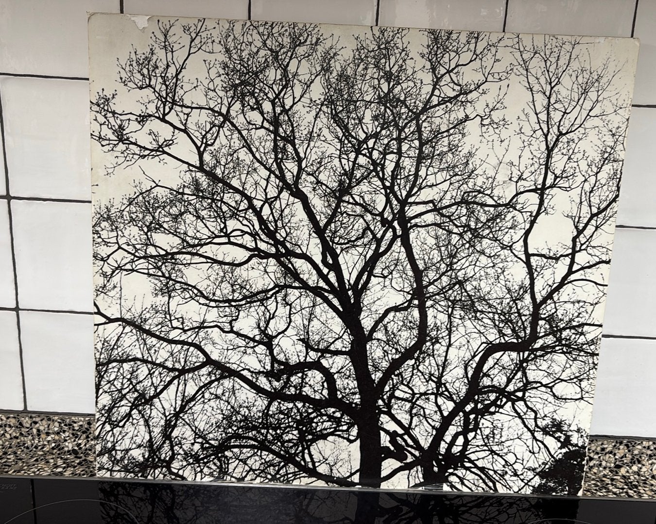 WANDDECORATIE VINTAGE ZWART/WIT BOOM IN WINTER, Ophalen of Verzenden