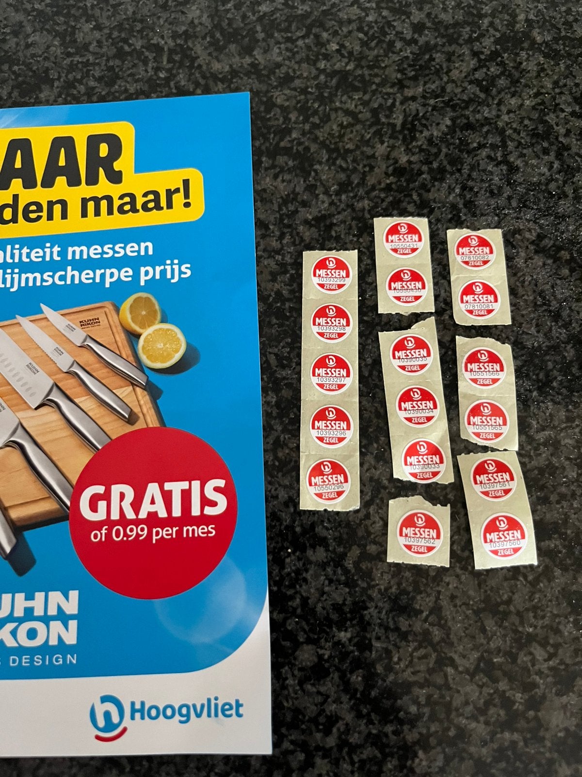 Hoogvliet messenzegels, Verzamelen, Overige supermarkten, Ophalen of Verzenden