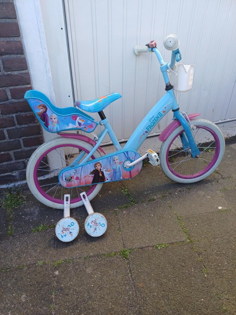 Frozen kinderfiets met zijwieltjes - Zo goed als nieuw, Ophalen, Zo goed als nieuw, 16 tot 20 inch, Zijwieltjes