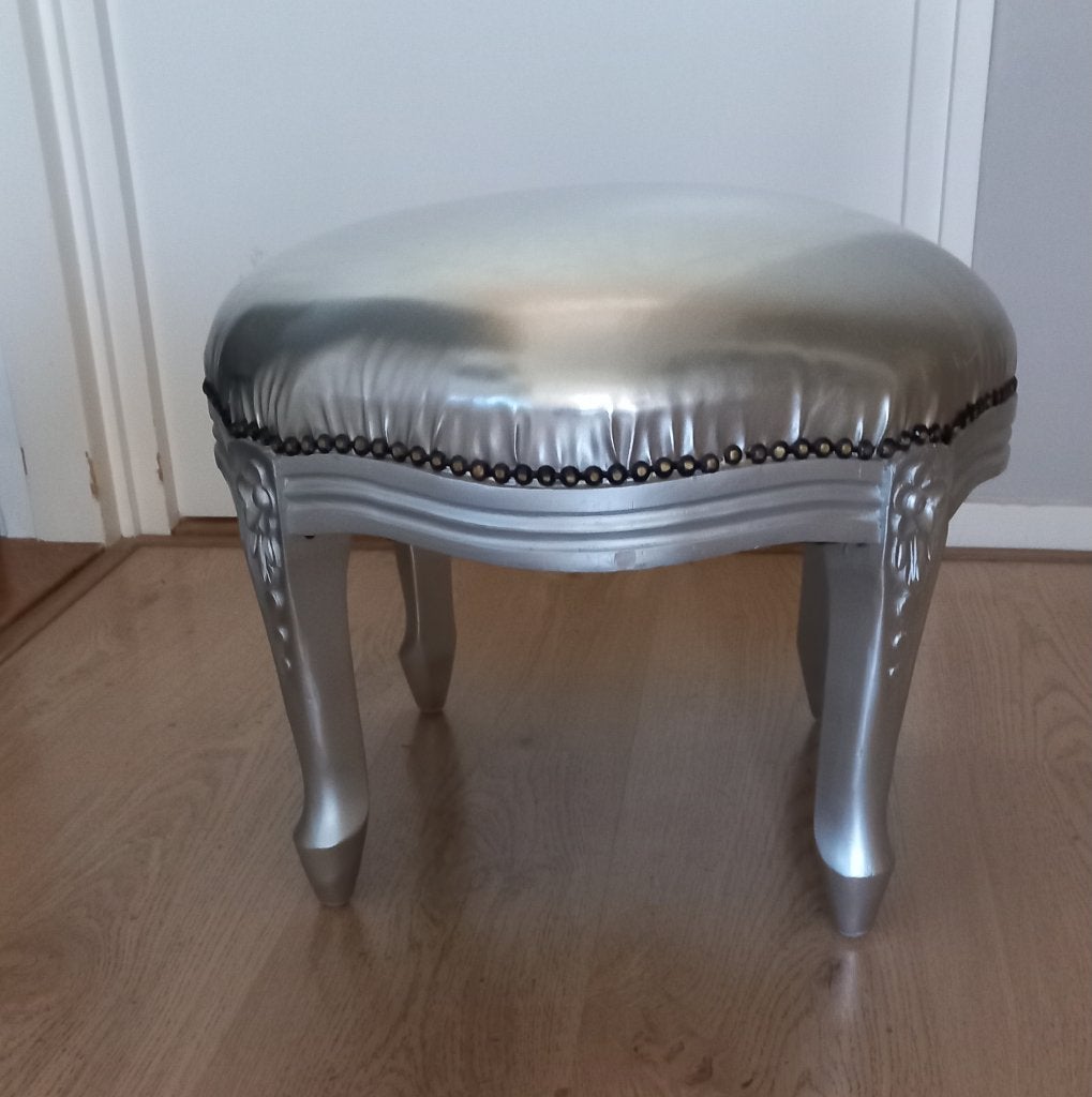 Zilver kleurige Poefje, Ophalen, Minder dan 50 cm, Rond, Minder dan 50 cm