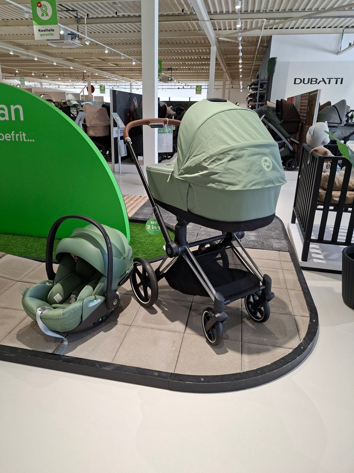 Cybex Priam 4 Chrome Leaf Green + Cybex cloud T Green, Nieuw, Met autostoeltje, Ophalen, Kinderwagen