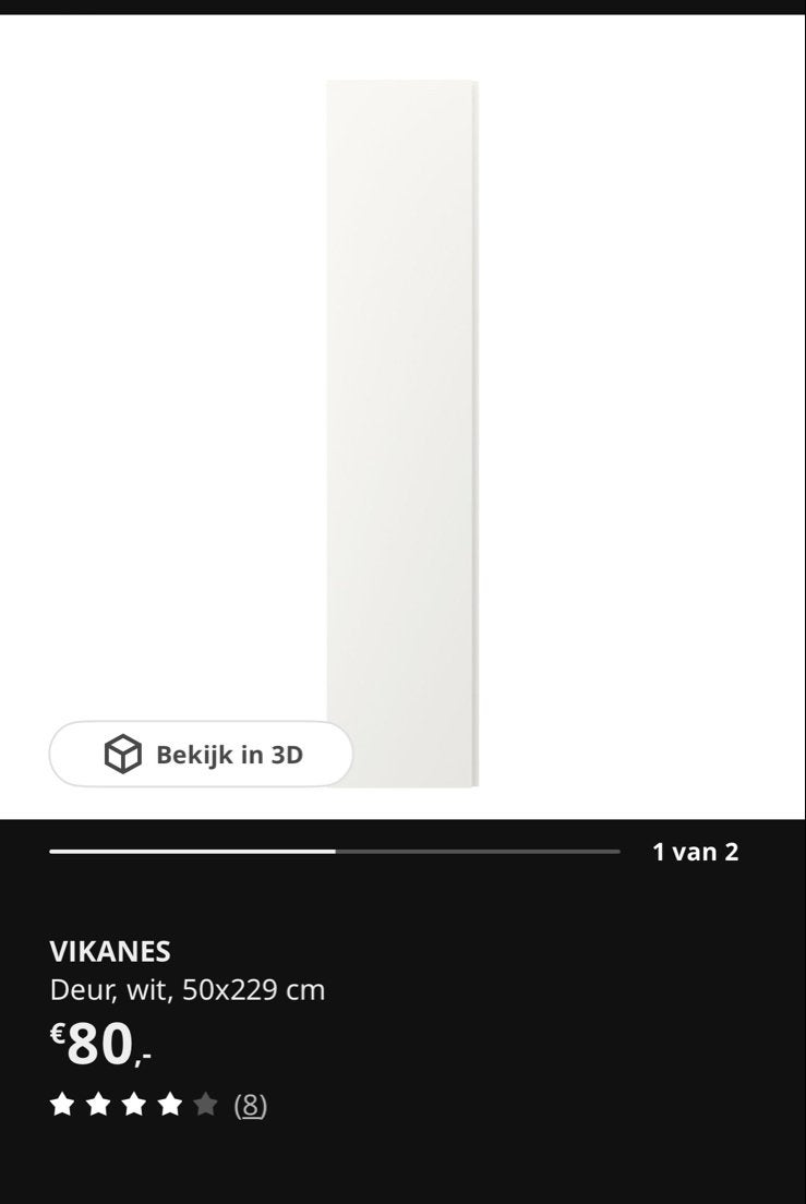 Ikea Vikanes deur, wit, 50x229 cm, Ophalen, Overige materialen, Minder dan 50 cm, 200 cm of meer