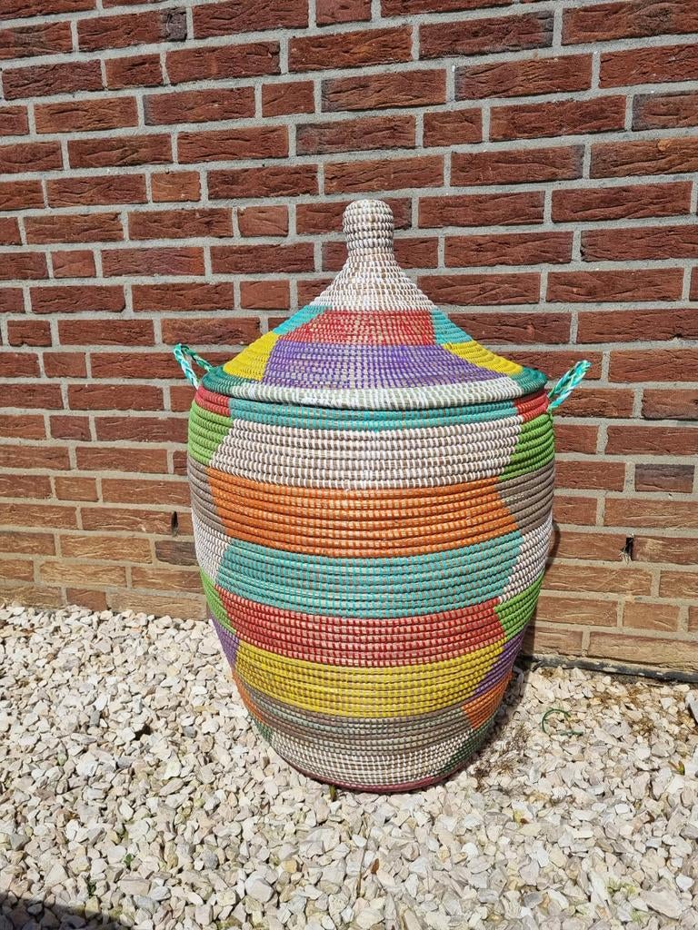 Afrikaanse wasmand opbergmand multicolor zeegras fairtrade, Ophalen of Verzenden, Rond, Riet