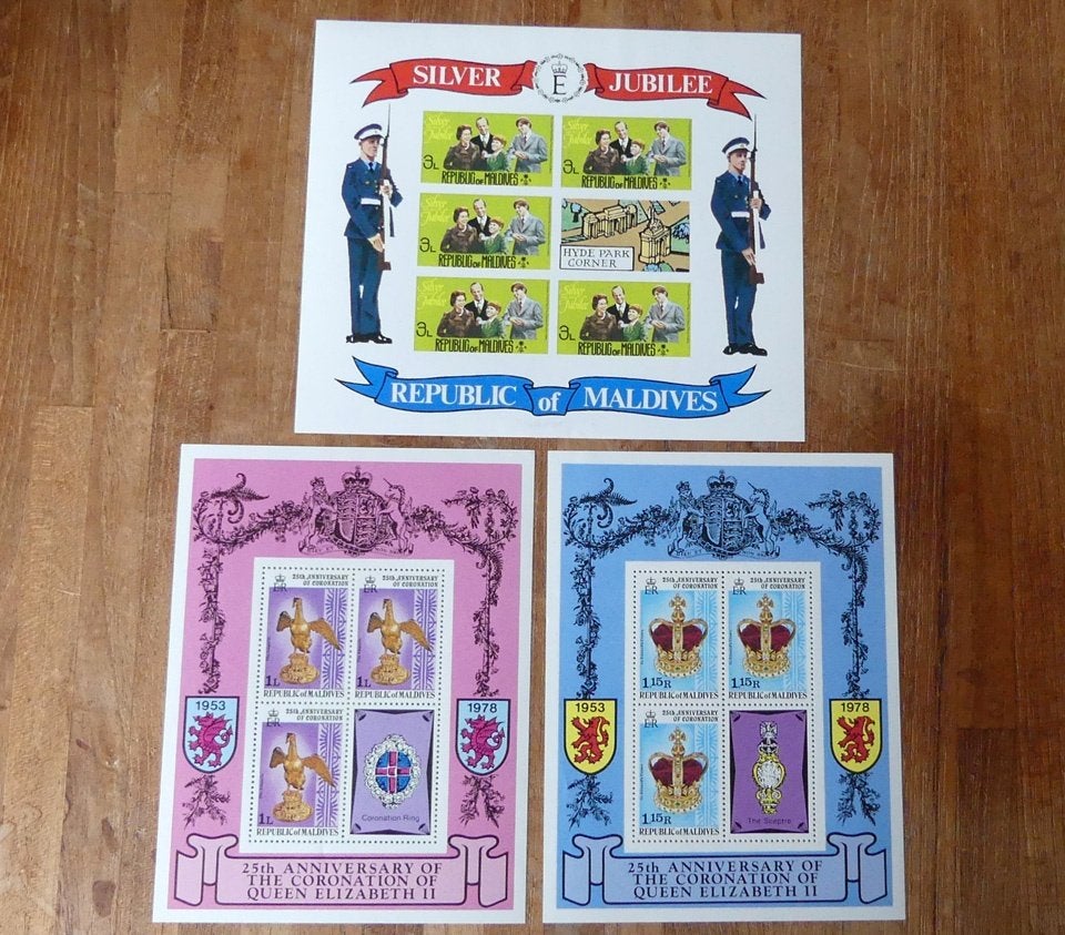 Queen Elizabeth postzegels Malediven Silver Jubilee 1977, Ophalen of Verzenden, Zo goed als nieuw, Buitenland, Postzegel(s) of Munt(en)
