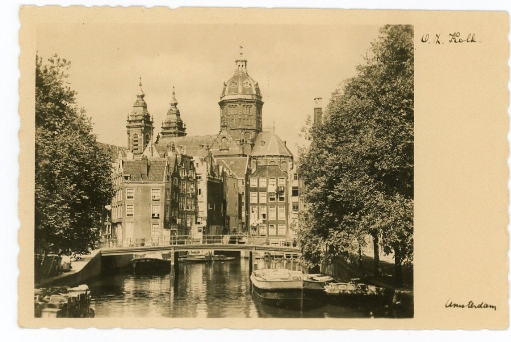 Amsterdam, Verzamelen, Ansichtkaarten | Nederland, Ophalen of Verzenden, 1920 tot 1940, Gelopen, Noord-Holland