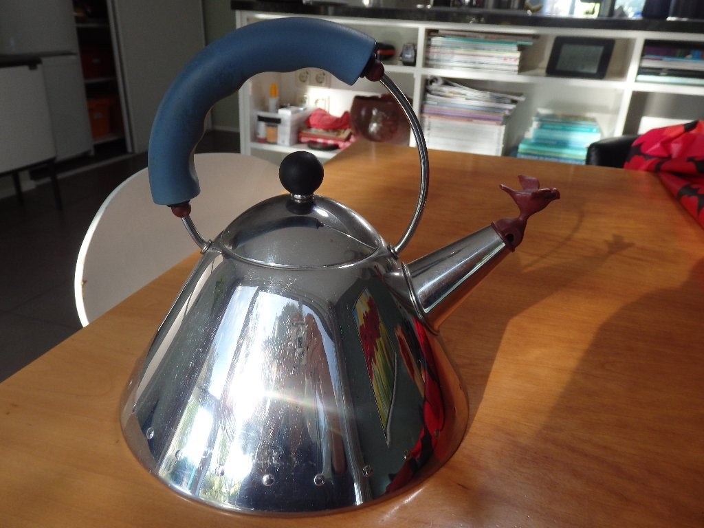 Alessi fluitketel met vogel, RVS, Theepot/fluitketel, Zilver, Ophalen of Verzenden, Zo goed als nieuw