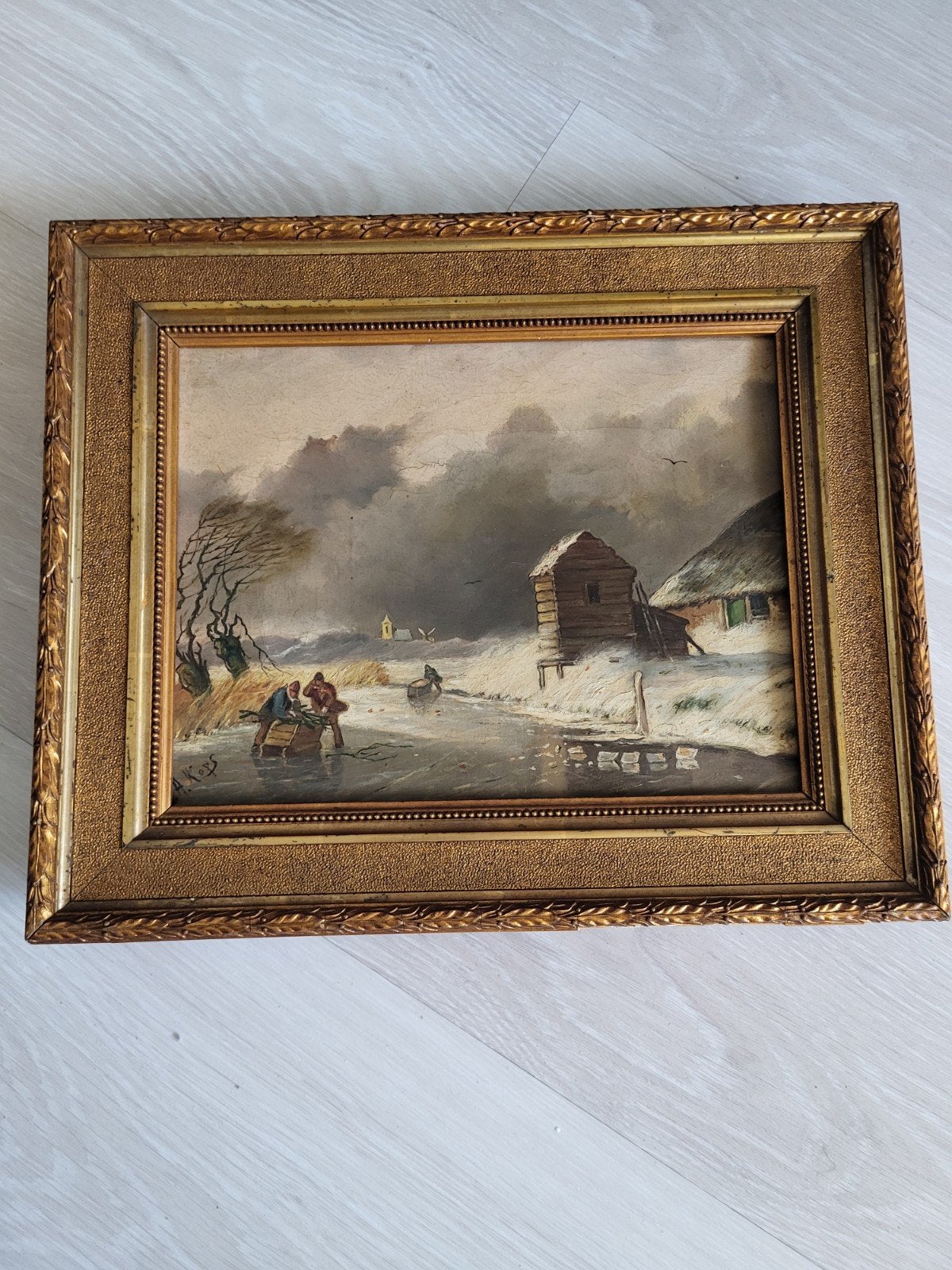 Schilderij F.A. Kops - Winterlandschap, Antiek en Kunst, Ophalen, Doek, Landschap, Olieverf