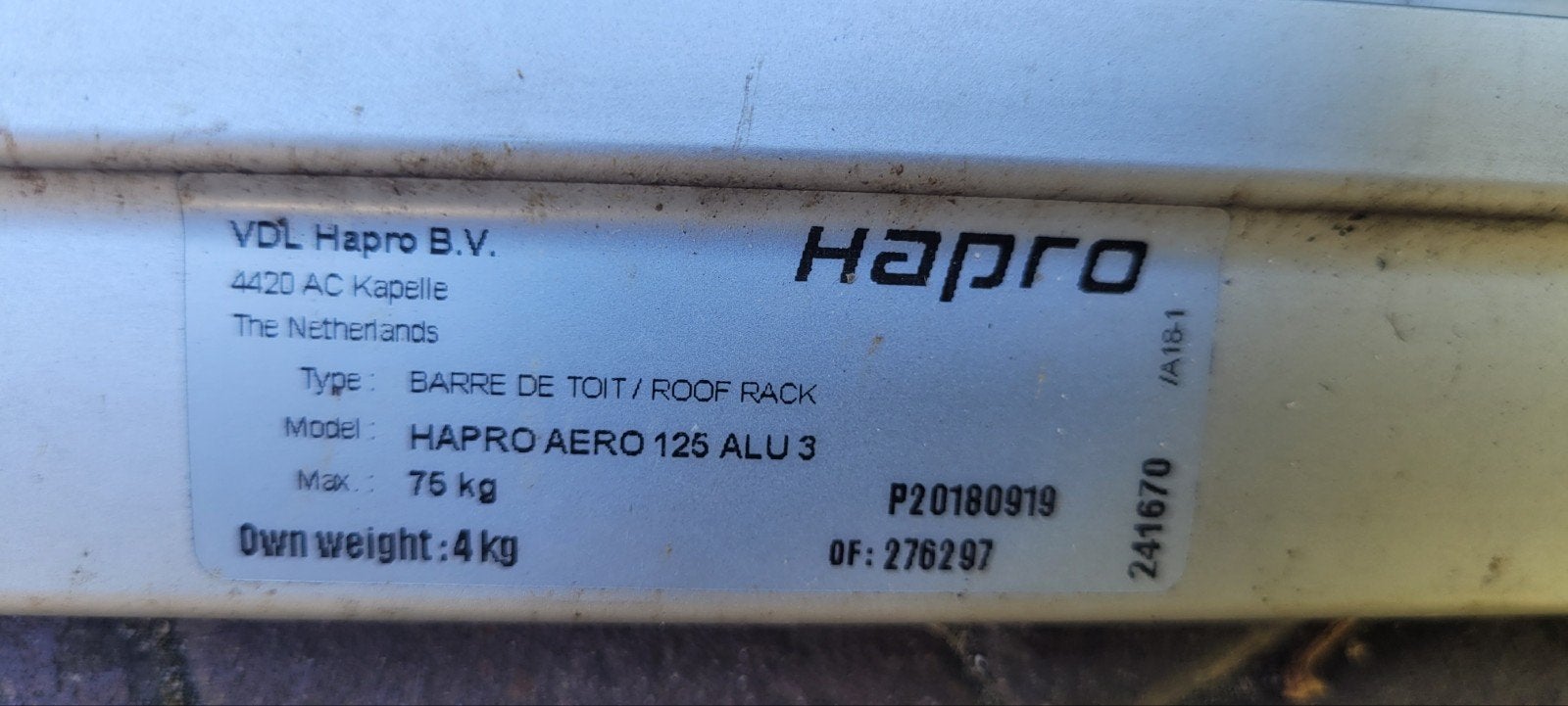 Dakdragers Hapro Aero 125 Alu 3, Auto diversen, Ophalen, Gebruikt