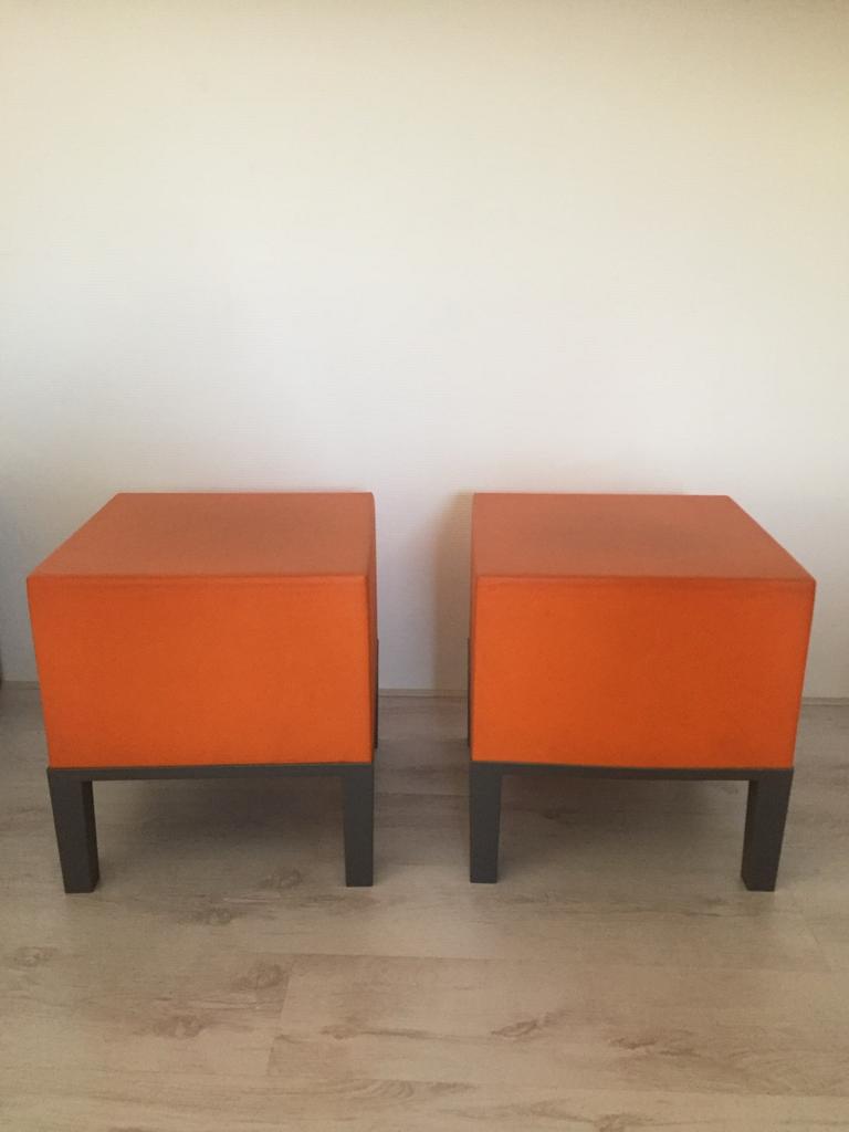 Set van 2 Quinze & Milan Primary Poefs - Oranje, Huis en Inrichting, Minder dan 50 cm, Gebruikt, Vierkant, Ophalen of Verzenden